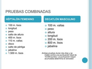 Maratón, masculino y femenino.CARRERAS:CARRERAS DE VELOCIDAD