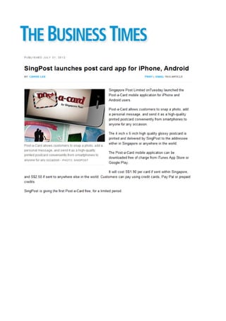 1 aug bt sing_post launches post card app for iphone, android