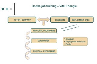 CANDIDATE TUTOR / COMPANY INDIVIDUAL PROGRAMME EMPLOYMENT SPEC EVALUATION INDIVIDUAL PROGRAMME  On-the-job training – Vital Triangle Employer Employment technician Family 
