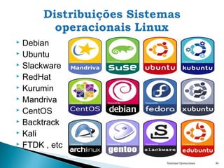  Debian
 Ubuntu
 Slackware
 RedHat
 Kurumin
 Mandriva
 CentOS
 Backtrack
 Kali
 FTDK , etc
Sistemas Operacionais 46
 