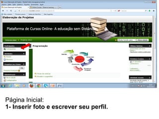 Página Inicial:
1- Inserir foto e escrever seu perfil.
 