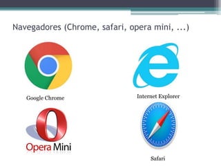 Navegadores (Chrome, safari, opera mini, ...)
Google Chrome Internet Explorer
Safari
 