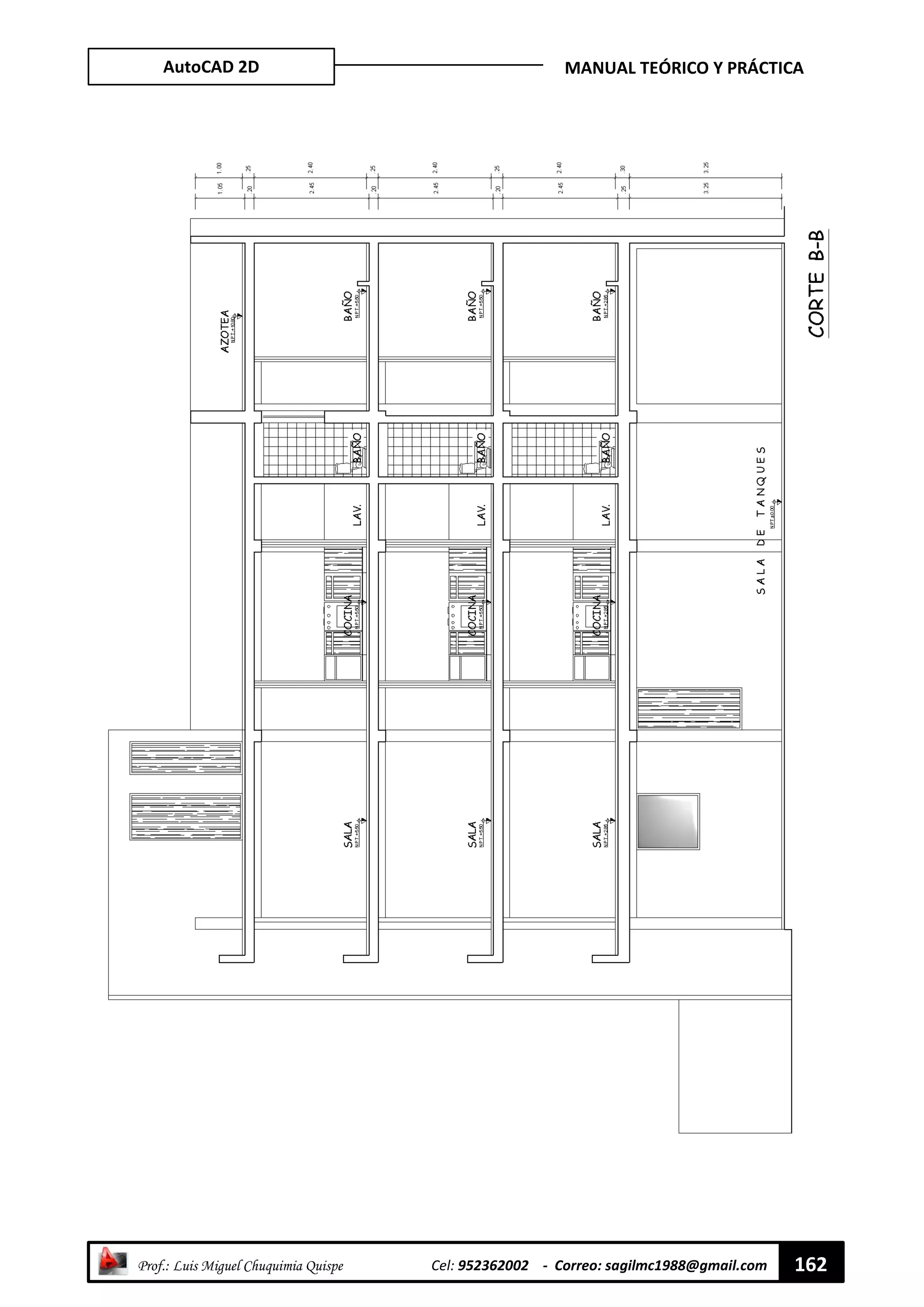AutoCAD 2D MANUAL TEÓRICO Y PRÁCTICA
“ Prof.: Luis Miguel Chuquimia Quispe Cel: 952362002 - Correo: sagilmc1988@gmail.com 162
 