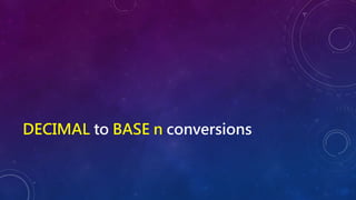 DECIMAL to BASE n conversions
 
