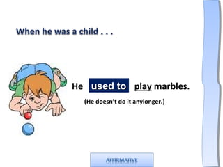 He used to play marbles.
  (He doesn’t do it anylonger.)
 