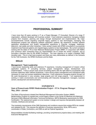Craig L Inscore Professional Resume-v1.9 | DOC | Computing | Technology ...