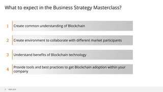©B3i 2018
What to expect in the Business Strategy Masterclass?
Create common understanding of Blockchain1
Create environment to collaborate with different market participants2
Understand benefits of Blockchain technology3
Provide tools and best practices to get Blockchain adoption within your
company
4
3
 