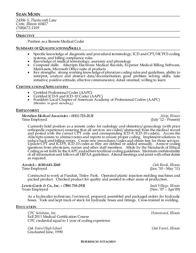 certified coder resume