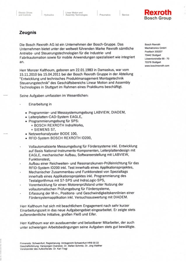 Praktikum Zeugnis Rexroth
