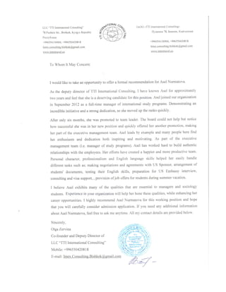 Recommendation Letter TTI International Consulting