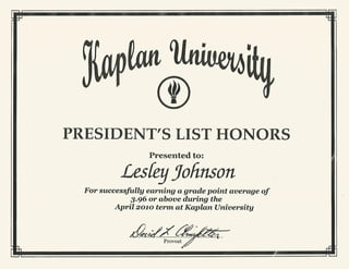 April 2010-President's List