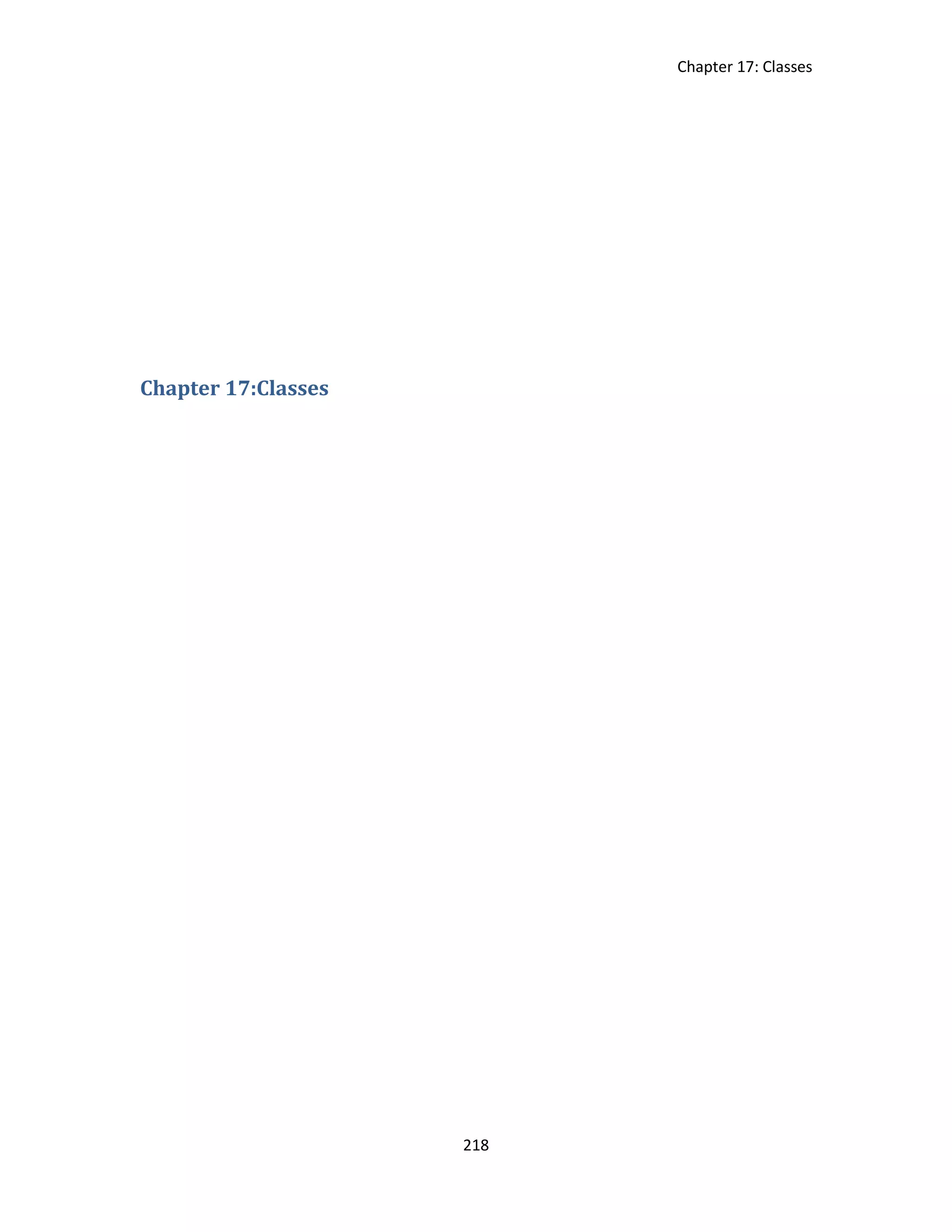 Chapter 17: Classes 218 Chapter 17:Classes 