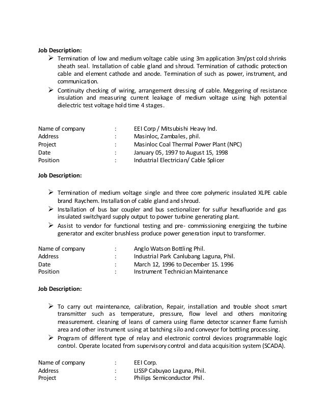 installation technician job description resumes