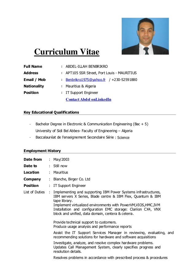 Curriculum vitae sections picture