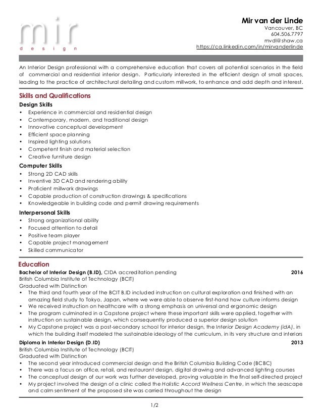 van der Linde, Mir_Resume van der Linde, Mir_Resume