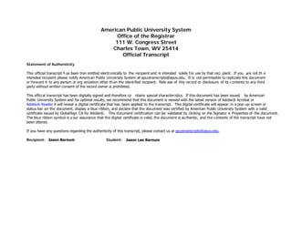 2016 APUS Official Transcript | PDF