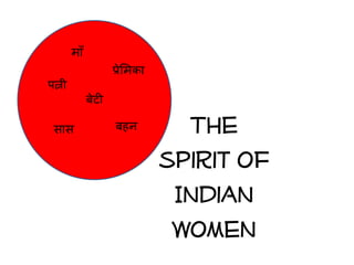 The
spirit of
Indian
Women
पत्नी
बेटी
म ाँ
स स बहन
प्रेममक
 