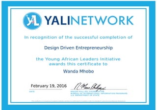 Design Driven Entrepreneurship
Wanda Mhobo
February 19, 2016
 