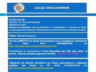 Módulos de formación en centros de traballo (FCT)F.P.ETítulos Polivalentes e especializados Títulos LOE: Obtención Certificado de Profesionalidade e Técnico Básico PrevenciónModalidades: ordinaria, modular (horario tarde noite, matrícula por módulos) e a distancia (telemática e con titorías).  SOLICITUDE  INSCRIPCIÓN e MATRÍCULA 2 PASOS:1º inscripción e despoismatrícula/renuncia. 2 PRAZOS: xuño/setembro