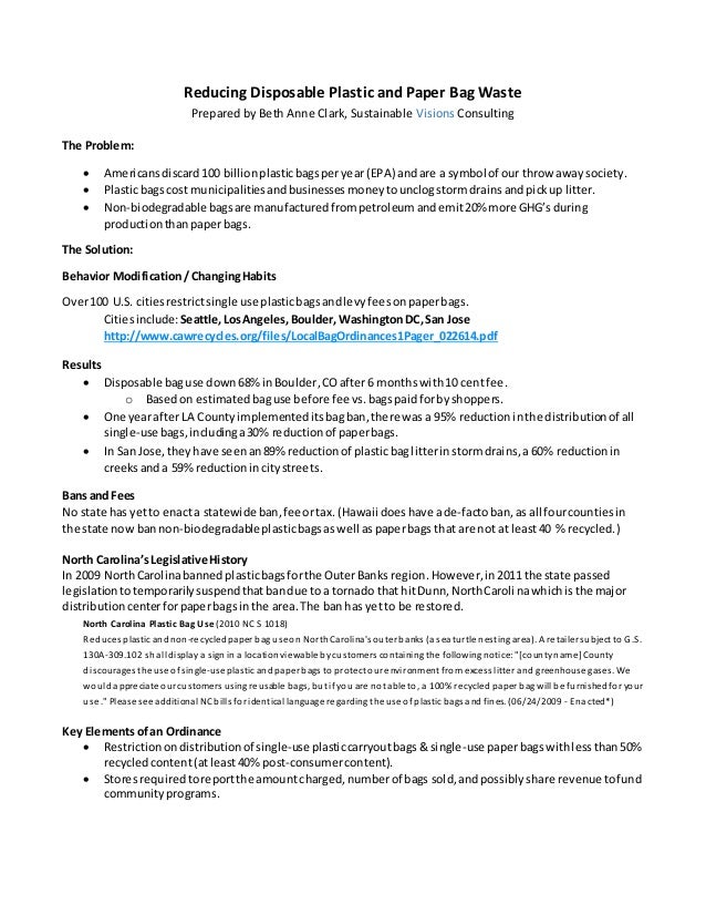 Plastic Bag Fee Proposal Executive Summary