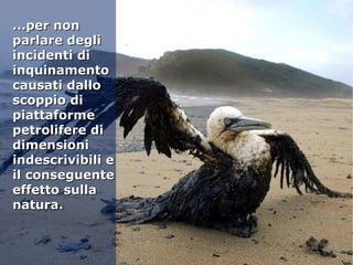 ...per non...per non
parlare degliparlare degli
incidenti diincidenti di
inquinamentoinquinamento
causati dallocausati dallo
scoppio discoppio di
piattaformepiattaforme
petrolifere dipetrolifere di
dimensionidimensioni
indescrivibili eindescrivibili e
il conseguenteil conseguente
effetto sullaeffetto sulla
natura.natura.
 