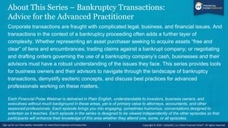 Episodes in this Series
#1: Representing Asset Purchasers in Bankruptcy
Premiere date: 2/8/22
#2: Bankruptcy Claims Tradin...