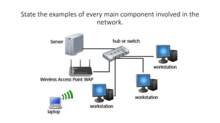 State the examples of every main component involved in the
network.