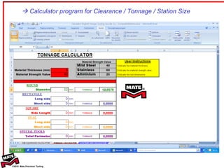    Calculator program for Clearance / Tonnage / Station Size 