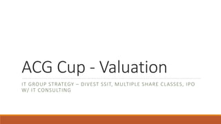 ACG Cup - Valuation
IT GROUP STRATEGY – DIVEST SSIT, MULTIPLE SHARE CLASSES, IPO
W/ IT CONSULTING
 