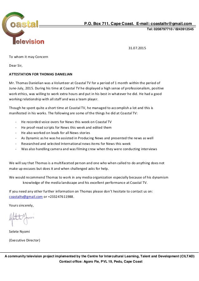 Letter of attestation example image