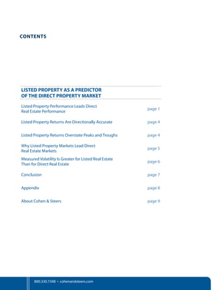 CONTENTS
LISTED PROPERTY AS A PREDICTOR
OF THE DIRECT PROPERTY MARKET
 