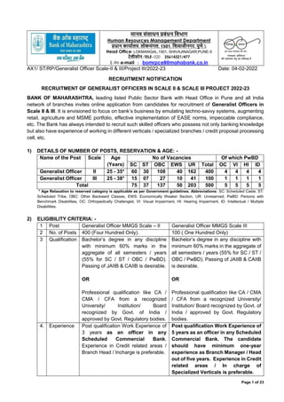 Bank of Maharashtra Recruitment 2022 For 500 Generalist Officer