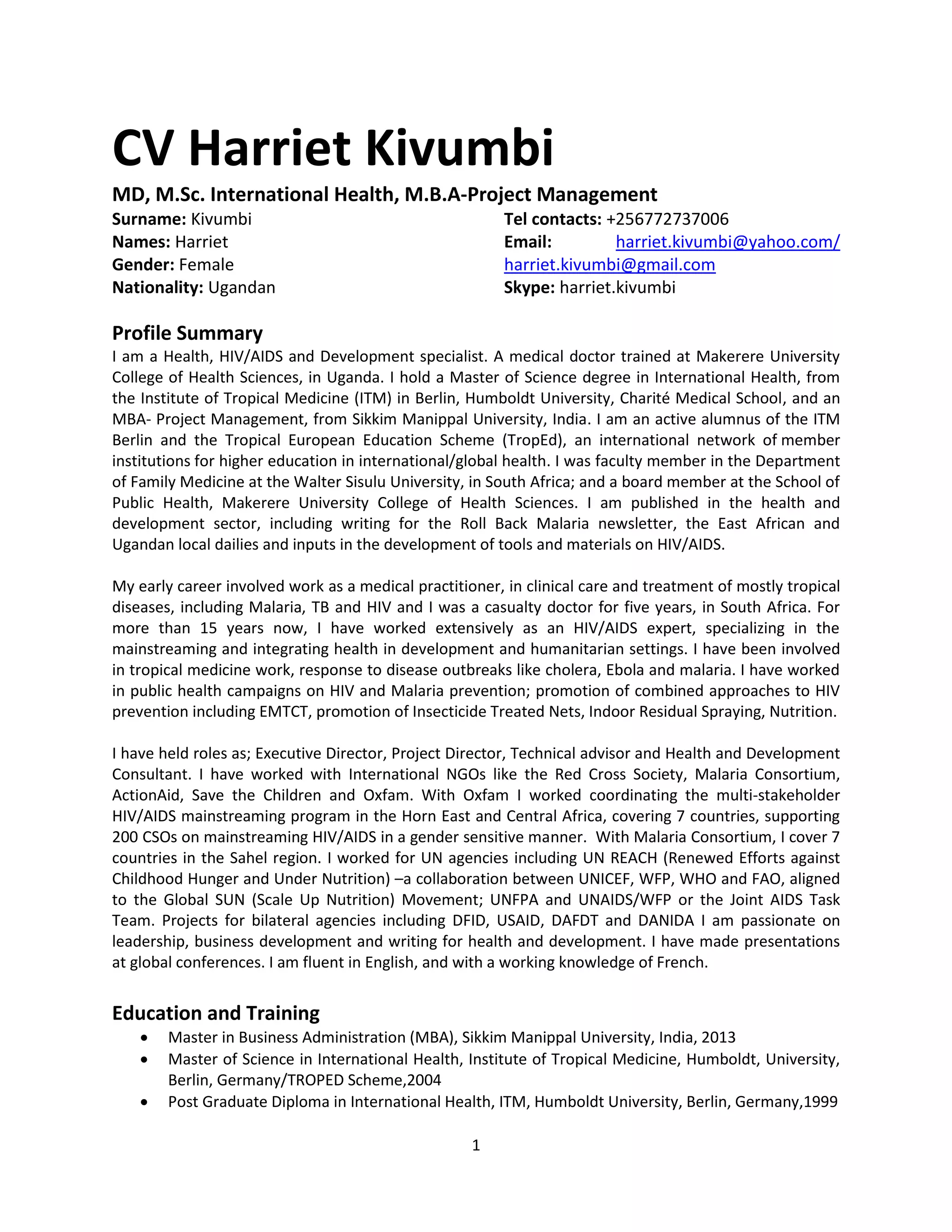 CV Harriet Kivumbi June 2016 PDF