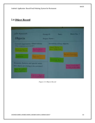 SRCOE
Android Application Based Food Ordering System for Restaurant
130360116004,130360116005,130360116014,130360116017 10
2.4 Object Record
Figure 2.4: Objects Record
 