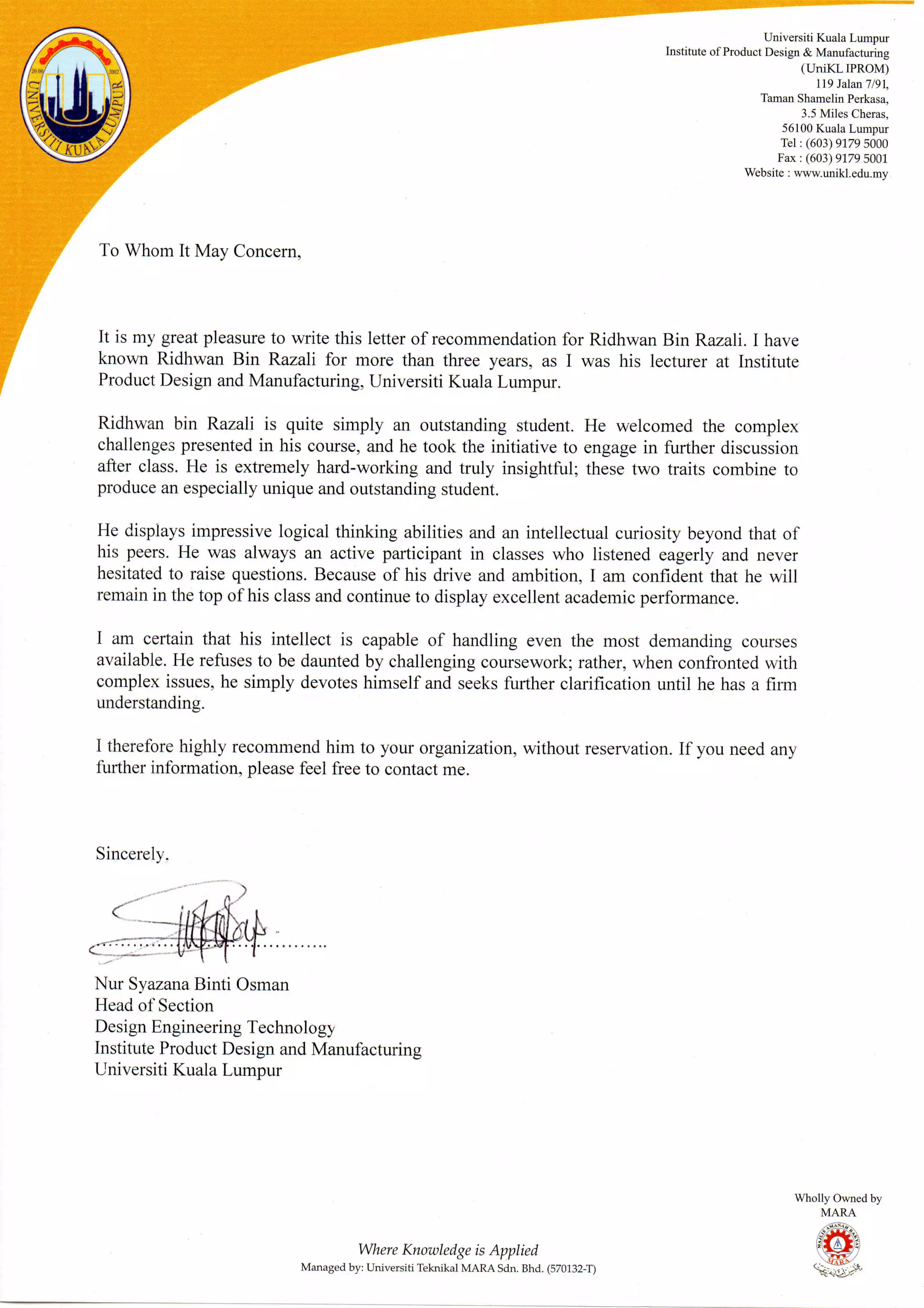 Recommendation Letter