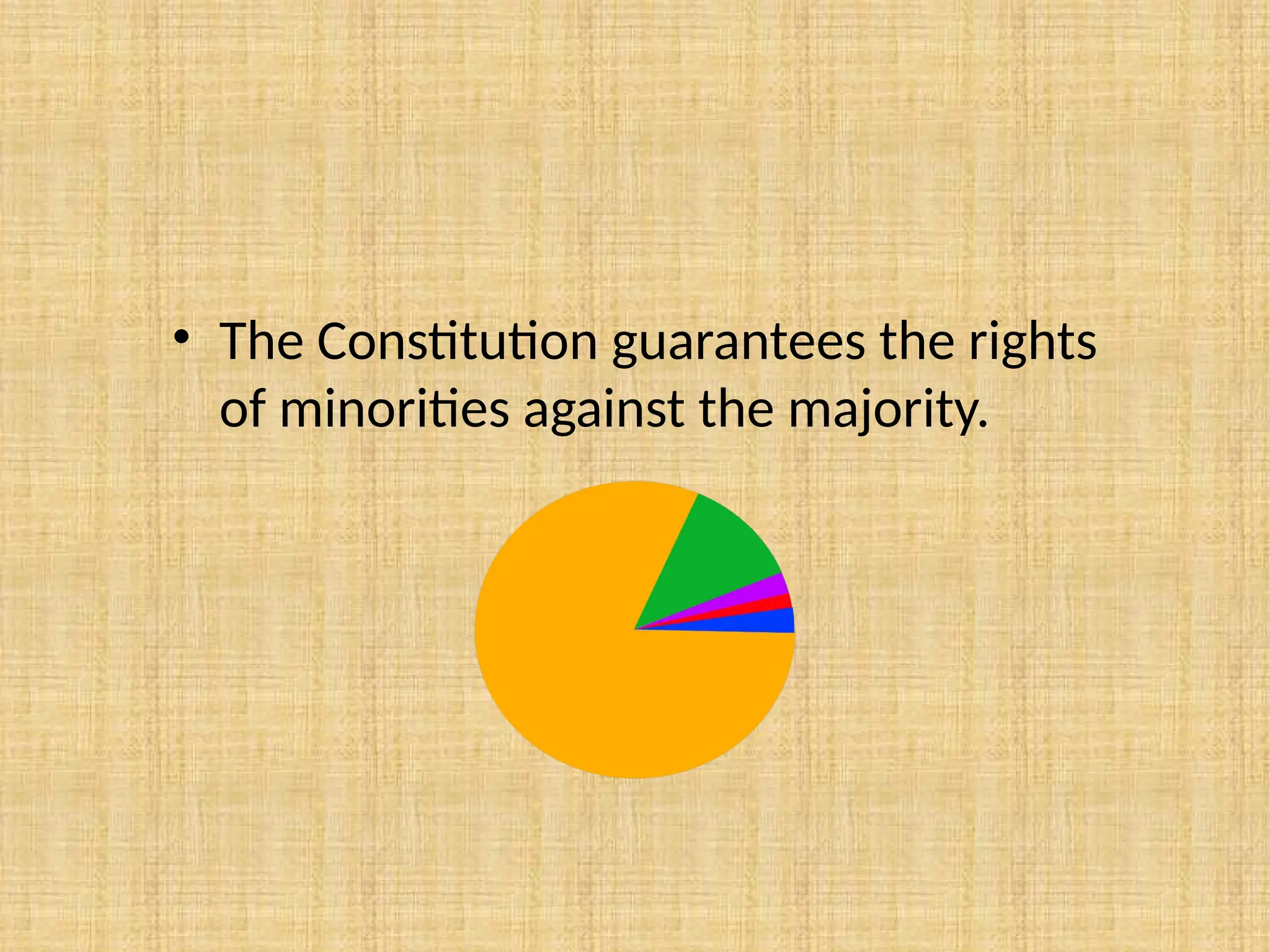 • The Constitution guarantees the rights
of minorities against the majority.
 