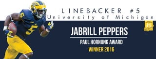JABRILL PEPPERS
LINEBACKER #5
University of Michigan
PAUL HORNUNG AWARD
WINNER 2016
 
