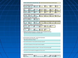Always complete light blue shaded fields below Complete light yellow fields below for detailed analysis
1 Time and location of accident:
Date of accident Location/Site nameType of area Lat Long Region Country
15/06/2008 Harris bay near shore 58 21.16-22 21.16 11 34.16 north Gambia
2 Particulars of fishing vessel:
Type Design No of crew Registered ID Name Home port Owner
other undecked catamaran 3 GG 143 nancy Banjul unknown
Propulsion Hull material Length m Beam m Draught m Gross ton Year of build
outboard > 40 hpwood 9.85 2.55 1.25 44 1962
3 Onboard equipment - Communication, navigation, safety equipment and life saving appliances:
Fishing gear Navigation Safety Additional eqp 1 Additional eqp 2 Utilized equipmentFloatability
encircling net sea chart and compasslife jackets hand torch hand flares hand flares sinks if flooded
4 Accidental event activity - type of accident
Accident type Activity Loading cond
man over board fishing fully loaded
5 Cause of accident -basic cause/external conditionds Contributing factors to and spcification of basic cause of accident
Basic cause Visibility Weather Human factor Operation/organizationTechnical standardExternal factors
negligence daylight moderate wind and wavelack of safety awarenessoperating outside design rangelow battery powerno contribution
6 Remidial actions - assistance, search and rescue operations:
Assistance No of saved p. No of missing p. Type of assist Alert mode Alert time
assistance from other vessel 4 1 repair alert call by onboad by cell phone1-6 h
7 Final consequences
Fatalitis Injuries Ship Enviroment Other
1 1 vessel lost no oil spill
8 Additional information and comments - on the event, causes, consequences and actions
Engine did not start after refuelling due to low battery power
9 Recommendations and actions taken - Lessons learnt and measures
a How could the accident have been prevented?
Better battery maintenance, checking
b How could the assistance or rescue operations have been improved?
c How could the consequences of the accident have been mitigated?
d What actions have been taken after the accident - on the vessel, in the community, legal?
e The reporteur's recommendations and suggestions for future actions
10 Reporteaur and quality check
Reporteur Address Phone Date reported Report status
Björn Forsman SSPA, Box 24001, 400 22 Göteborg 46,317,729,000 19/06/2008 test
 