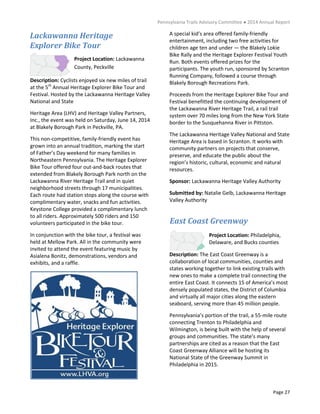 Pennsylvania Trails Advisory Committee ● 2014 Annual Report
Page 27
Lackawanna Heritage
Explorer Bike Tour
East Coast Gree...