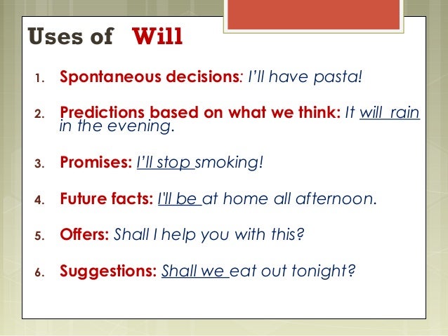 The Will Future For Spontaneous Decisions übungen 1B Future tenses