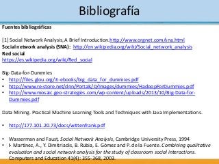 Bibliografía
Fuentes bibliográficas
[1] Social Network Analysis, A Brief Introduction.http://www.orgnet.com/sna.html
Socia...