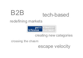 B2B tech-based
crossing the chasm
escape velocity
redefining markets
creating new categories
 