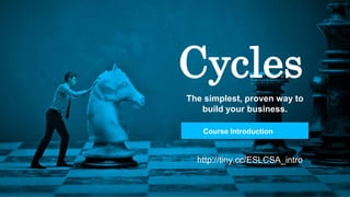 Cycles
The simplest, proven way to
build your business.
Course Introduction
http://tiny.cc/ESLCSA_intro
 