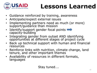 Integrating Gender in Food Security Programming: The Feed the Future Initiative