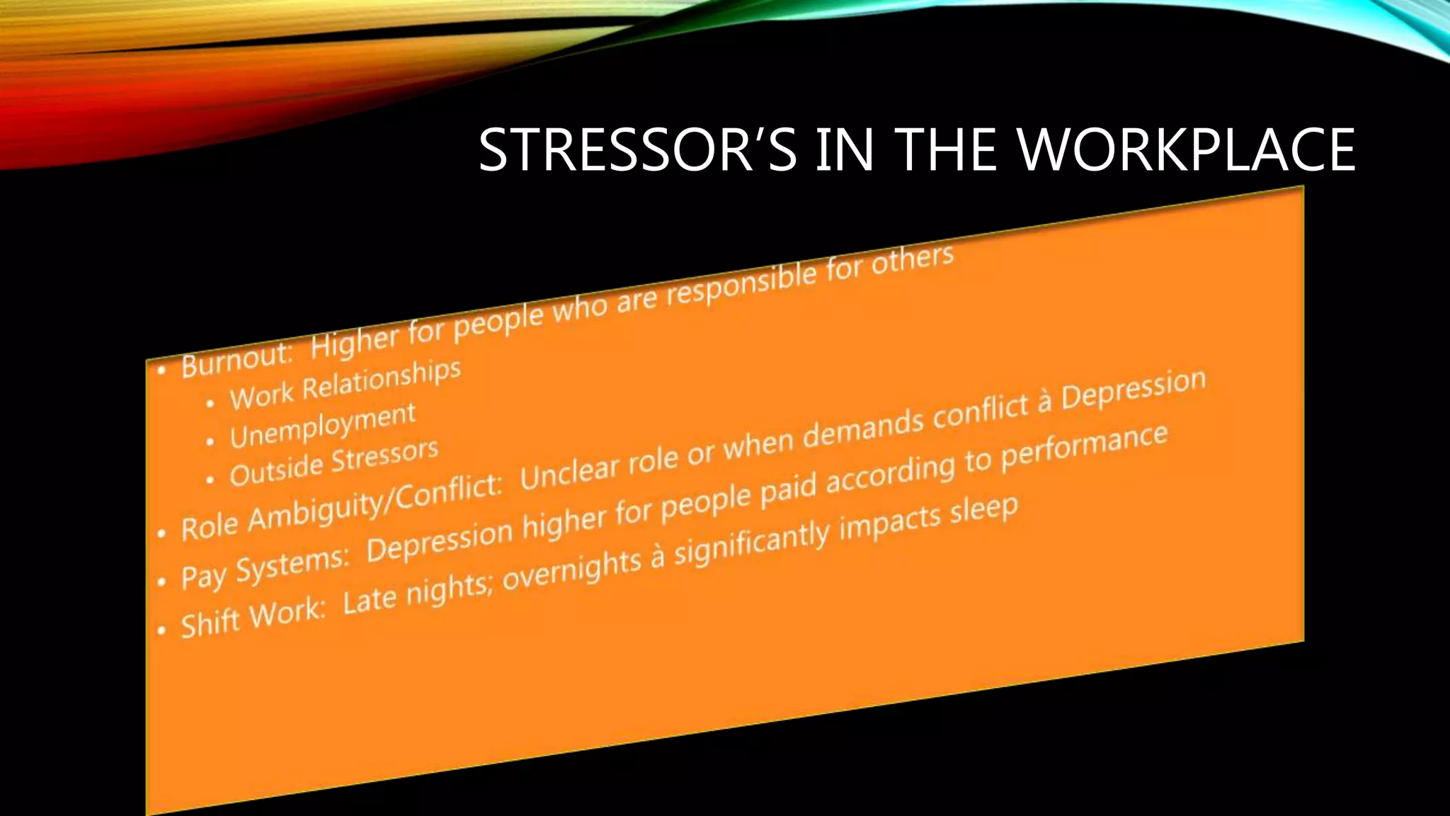 STRESSOR’S IN THE WORKPLACE
 