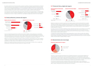 10 11
En cuanto a la elección de qué red social utilizar, los negocios españoles se decantan mayoritariamente por Facebook.
Twitter en el sector servicios es utilizado por un 35% de los usuarios, dato significativamente por encima de la media
de los usuarios de PorqueTienesQueEstar.com. En el caso de LinkedIn lo utilizan por encima de la media el sector del
comercio mayorista (28,8%), industria (28,6%) y servicios (32,9%). Por último, Instagram es usado significativamente por
encima de la media por los sectores comercio minorista (19,4%) y hostelería y turismo (21,9%). Ver tabla 2.4
Con los datos de uso de redes sociales y páginas web, podemos determinar que el principal objetivo en marketing digital
de los autónomos y Pymes en España es la visibilidad de su negocio en Internet: el 86,6% de negocios con redes sociales
la utiliza para dar a conocer su negocio y el 90,2% de los que disponen de página web la utiliza con el mismo objetivo.
Respecto a los datos de los clientes la mayoría los de los negocios guarda, ya sea de manera electrónica o en papel,
información sobre ellos. Salvo en hostelería donde más de la mitad no los guarda. El sector de industria (66,5%) y el
sector servicios (57,9%) prefieren guardarlos de manera electrónica. De los sectores analizados los que más optan por
el papel son la agricultura (28,7%), comercio mayorista (25,3%) y minorista (23,2%), aunque en los tres prevalece el
formato electrónico. Ver tabla 3.2
En cuanto a los servicios de protección digital de los datos e información del negocio los porcentajes son muy dispares
dependiendo del sector al que pertenezcan. El 50% aproximadamente dispone de servicios de protección en los
sectores: comercio mayorista (51,6%), industria (54,6%) y servicios (49,1%) mientras que por ejemplo en la hostelería
este porcentaje no alcanza el 30%. Ver tabla 3.2
La mayoría de las empresas dispone de algún servicio de seguridad en su local u oficina, los utilizan estos sistemas
de prevención son agricultura (44,8%) y servicios (40,9%). El sistema de seguridad más utilizado es la alarma (54,8%)
aunque también la videovigilancia está presente en muchas empresas especialmente del sector de comercio mayorista
(39,9%), minorista (34,8%) y hostelería (39,8%). Ver tabla 3.1
Como se ha destacado previamente en el análisis de herramientas digitales, el email profesional es la herramienta
digital más utilizada, el 85,6% de autónomos y Pymes según los usuarios de PorqueTienesQueEstar.com. El principal
uso de esta herramienta es la comunicación y venta a clientes (79,3% lo utiliza con este fin). También cabe destacar que
7 de cada 10 empresas utilizan el email para la colaboración con empleados y/o proveedores. Ver tabla 2.3
Respecto al uso del dominio profesional del negocio en webs corporativas y email profesional, 6 de cada 10 negocios
cuentan con su propio dominio, además, la utilización de este elemento digital destaca entre los negocios con mayor
sensibilidad a su imagen pública: Comercio Mayorista, Industria y Servicios. Ver tabla 2.3
Además, de los usuarios que disponen de dominio, 6 de cada 10 lo hace tanto en su email como en su página web,
mientras que un 23% de ellos solo utiliza el dominio de su negocio en su web.
Teniendo en cuenta el alto grado de penetración de los dispositivos electrónicos y las herramientas digitales en el
mundo empresarial, la utilización de un servicio de asistencia, soporte técnico y mantenimiento es cada vez más
importante para un negocio. Según los datos de PorqueTienesQueEstar.com, casi la mitad de las empresas declara no
disponer de asistencia técnica para sus dispositivos y herramientas electrónicas y tan solo 1 de cada 3 negocios dispone
de un servicio profesional para realizar el mantenimiento y reparación de la tecnología de su negocio.
Por sectores, las empresas de comercio mayorista (43,5%) y servicios (38,7%) optan en mayor medida por la
contratación de servicios profesionales de soporte y mantenimiento, mientras que los negocios de hostelería (26,1%)
eligen a amigos o familiares para que les preste este servicio. Ver tabla 3.0
5.6. Email profesional y dominio del negocio
5.7. Protección física y digital del negocio
Dominio propio en web y email
31%
57% 57%
12%
Sí No NS/NC
Base Total (n=7885)
Objetivo del email profesional
Comunicación y
venta a clientes
Colaboración con
empleados y/o
proveedores
Uso personal
NS/NC
Sí, en mi Email
Sí, en mi Web
Sí, en ambos
79,3
71,3
36,9
23,0
58,0
19,0
1,6
Base utiliza Email (n=6747)
Servicio de protección digital
46,7%
43,9%
9,4%
Sí No NS/NC
Base utiliza dispositivos electrónicos (n=7731)
Almacenamiento de información
de clientes
Sí, de manera
electrónica
Sí, en papel
No
NS/NC
45,3
19,7
24,2
10,8
Base excepto Programa de Gestión de Clientes y
Productos (n=4355)
Servicio de protección física
Sí, alarma
Sí, videovigilancia
Sí, ambas
No, ninguna
NS/NC
30,1
7,8
24,6
4,3
33,2
Base Trabaja en Comercio / Oficina (n=6107)
5.8. Mantenimiento de la tecnología
Asistencia y soporte técnico al negocio
41,1%33,9%
3,1%
21,9%
Sí, un amigo o familiar
Sí, un servicio profesional
No
NS/NC
Base utiliza dispositivos electrónicos (n=7731)
5. La digitalización de los Autónomos y Pymes 5. La digitalización de los Autónomos y Pymes
 
