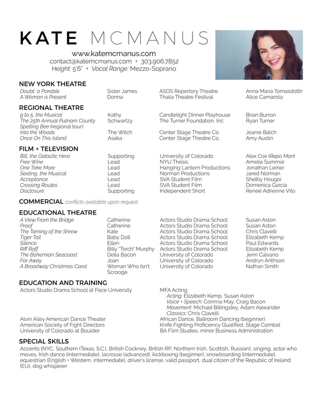 Kate McManus Actor Resume PDF - Kate McManus Actor Resume 1 638 