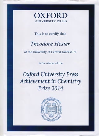 Oxford University Press Achievement Award 2014