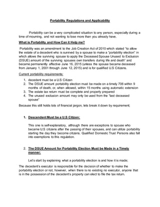 Portability | DOCX | Personal Taxes | Personal Finance