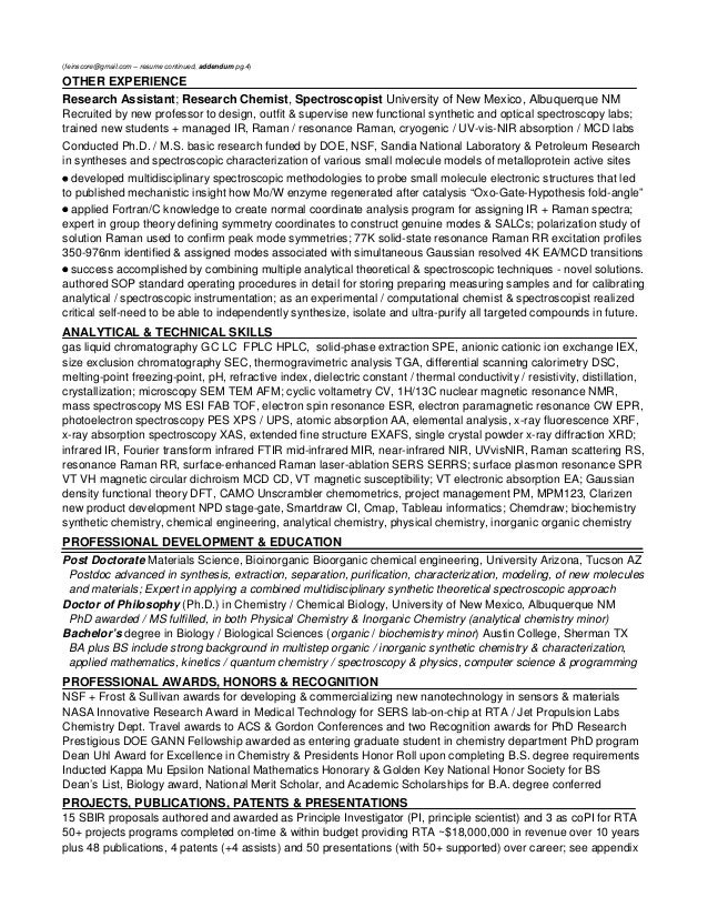 Resume for phd in organic chemistry
